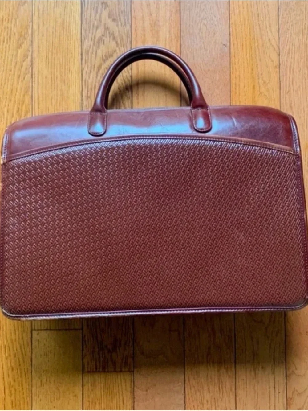 Vintage Woven Leather Briefcase in Oxblood
